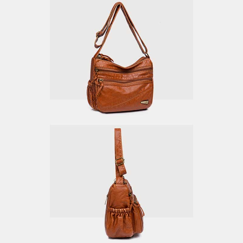 <Shipped within 24 hours> Double Compartment Soft Leather Crossbody Bag