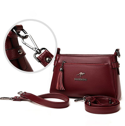 Genuine Leather Crossbody Purse for Women Small Tassel Crossover Shoulder Bag