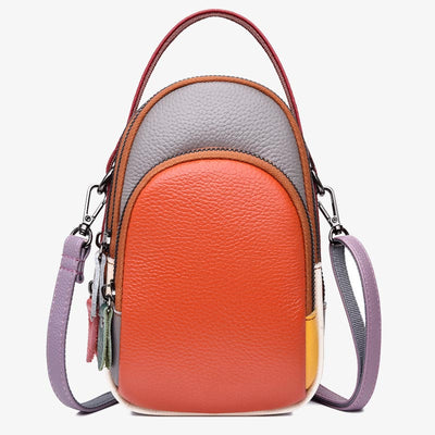 Color Matching Phone Bag Genuine Leather Crossbody Purse For Women