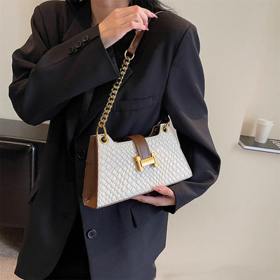 Woven Pattern Underarm Purse Plain Color Chain Bag For Women