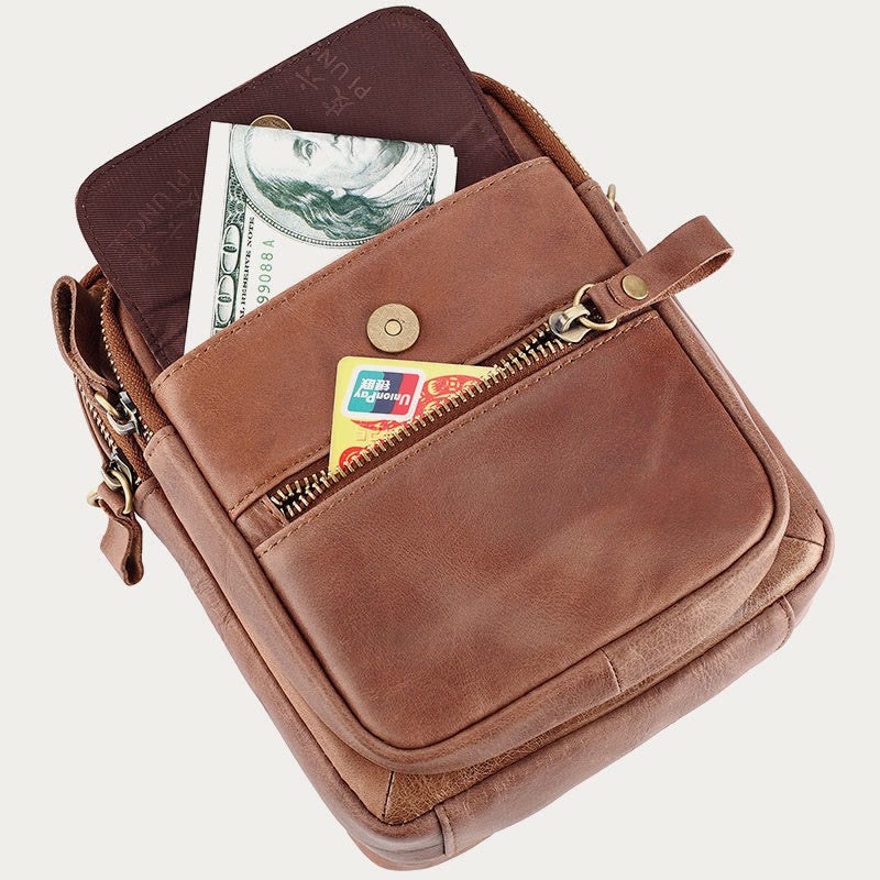 Messenger Bag For Men Business Small Portable Leather Crossbody Bag