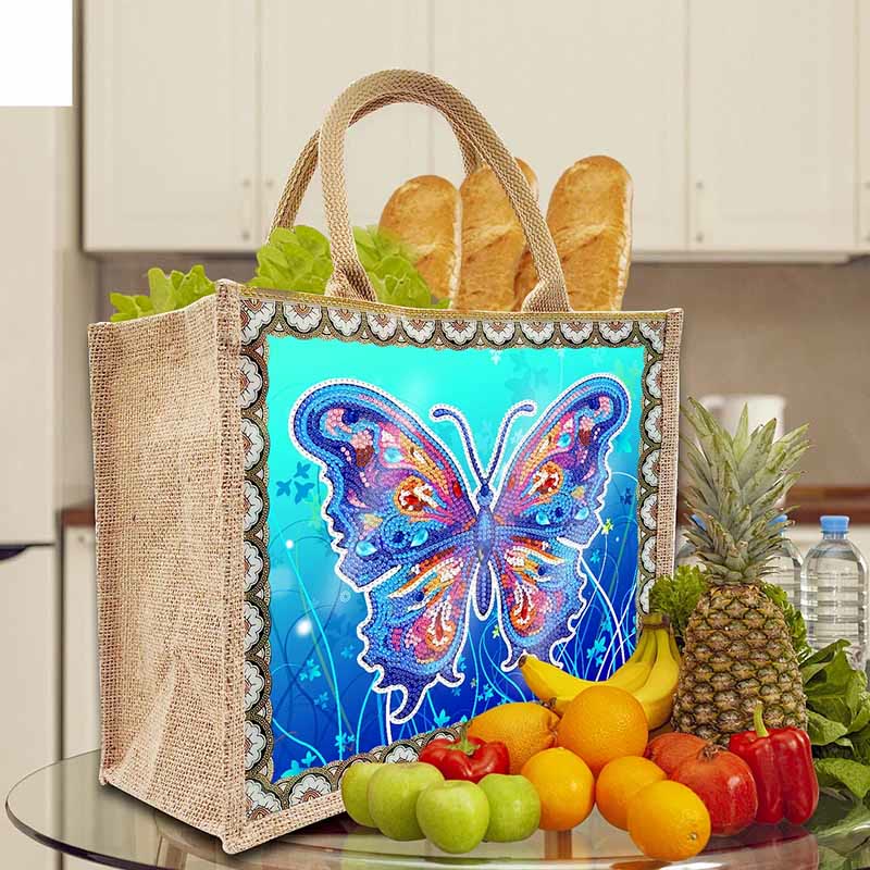 Apcufir Butterfly Diamond Painting Tote 5D DIY Linen Handbag Kits