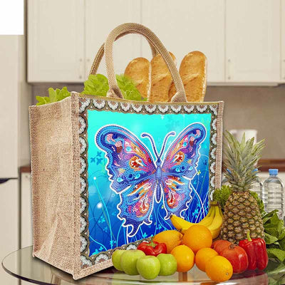 Apcufir Butterfly Diamond Painting Tote 5D DIY Linen Handbag Kits