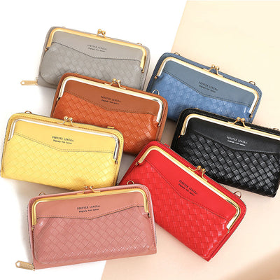 <Shipped within 24 hours> Woven Phone Bag Leather Shoulder Purse