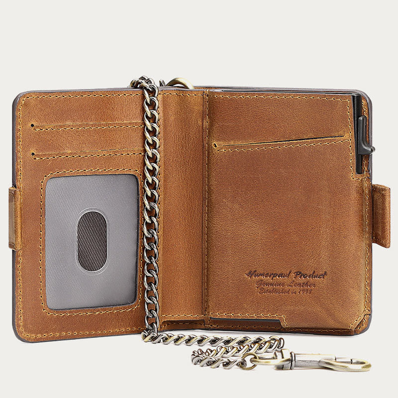 Airtag Wallet Genuine Leather Quick Access Card Holder with Chain