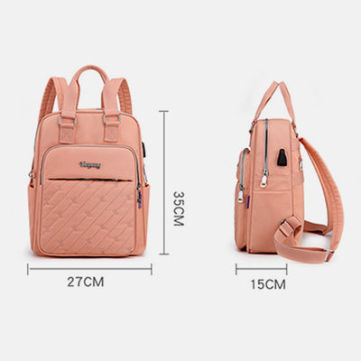 Lightweight Embossing Embroidery Backpack With USB Charging Port