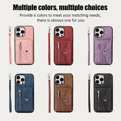 iPhone 15/14/13/12 Casual Zipper Cellphone Protective Case with Card Slot