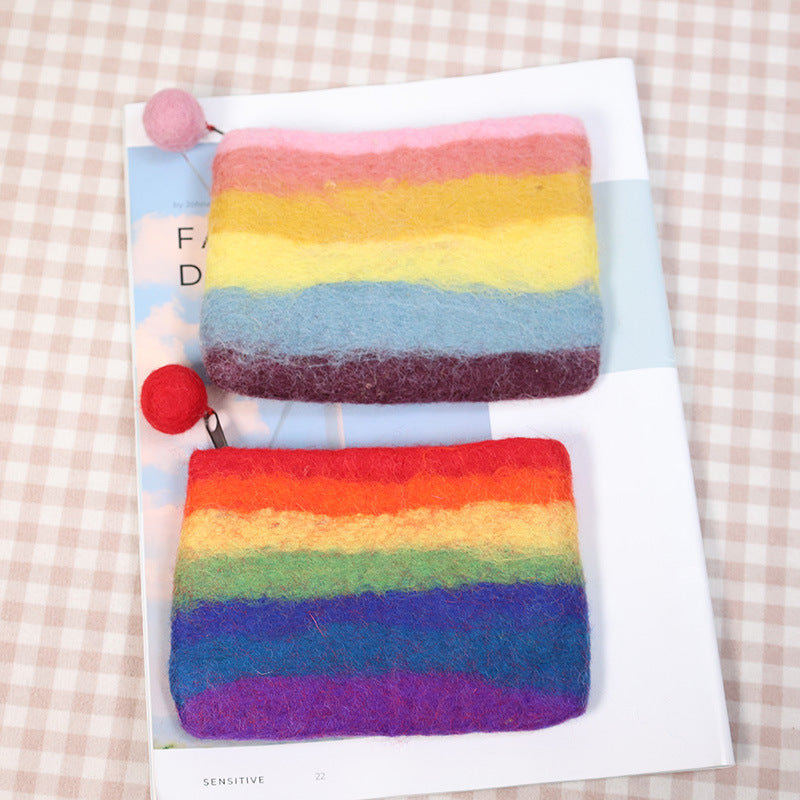 Cute Rainbow Wallet Soft Wool Felt Storage Purse For Women