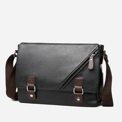 Messenger Bag for Men Waterproof Patch Flap PU Shoulder Bag