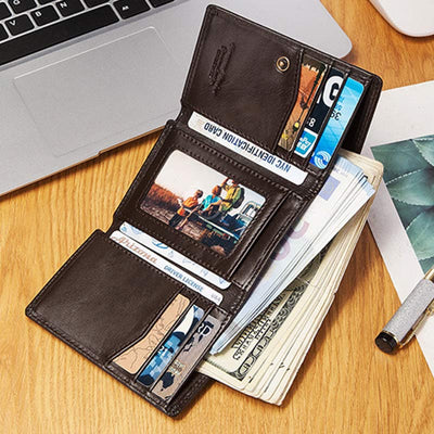 Trifold Roomy Leather Wallet RFID Blocking Anti-theft Wallet