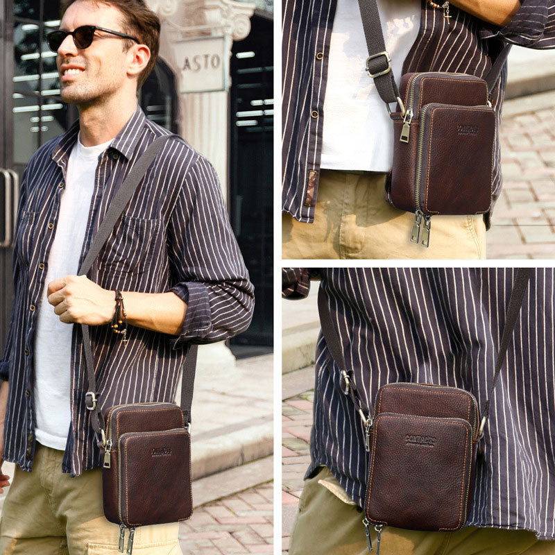 Genuine Leather Crossbody Bag for Men Small Phone Purse Messenger Shoulder Bag