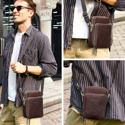 Genuine Leather Crossbody Bag for Men Small Phone Purse Messenger Shoulder Bag