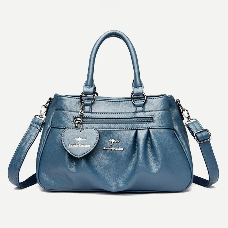 <Shipped within 24 hours> Triple Compartment Top-Handle Satchel PU Leather Purse