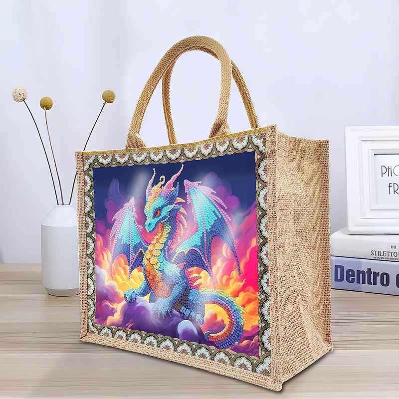 Pterosaur DIY Diamond Air Painting Tote Resuable Linen Shoulder Bag