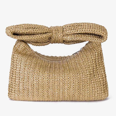 Bowknot Straw Woven Clutch for Women Beach Party Handbag Purse