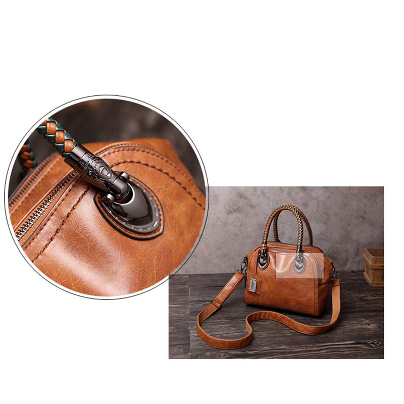 Vintage Leather Satchel Handbags Top-Handle Bag with Cross Body Strap