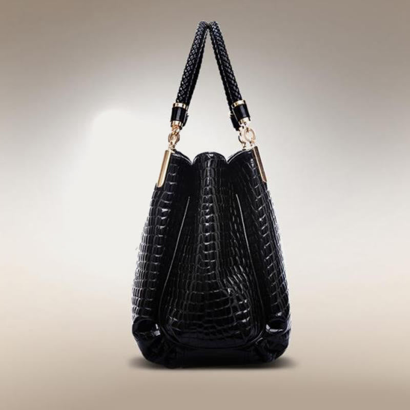 Minimalist Women Top-Handle Bag Crocodile Pattern Vegan Leather Bag