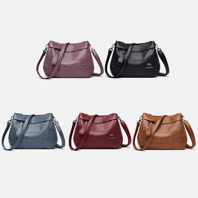 Triple Compartment Leather Handbag Purse Small Casual Crossbody Bag