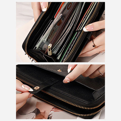 Womens Faux Leather Zip Around Wallet Clutch Credit Card Holder Purses