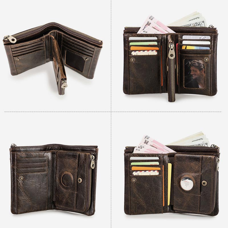 RFID Blocking AirTag Wallet Genuine Leather Triflod Wallet