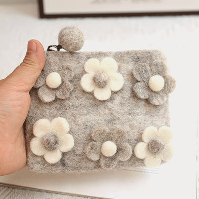 Wool Felt Small Wallet Cute Floral Coin Purse For Shopping