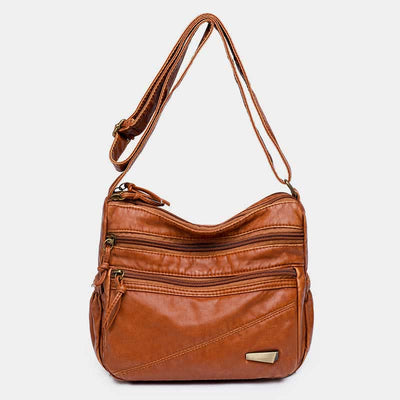 <Shipped within 24 hours> Double Compartment Soft Leather Crossbody Bag