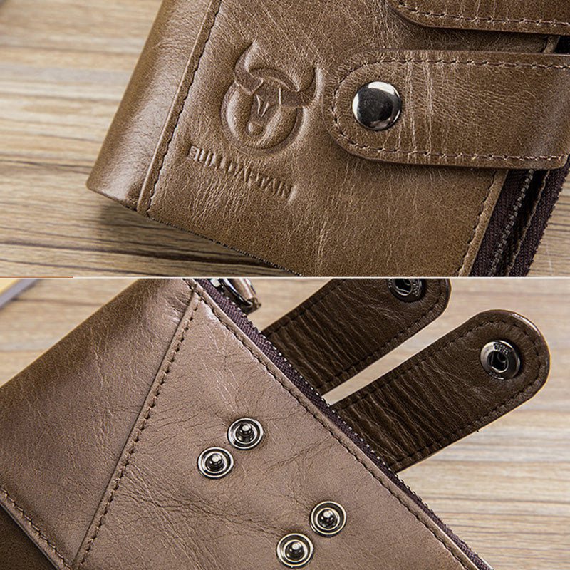 RFID Genuine Leather Retro Zipper Wallet