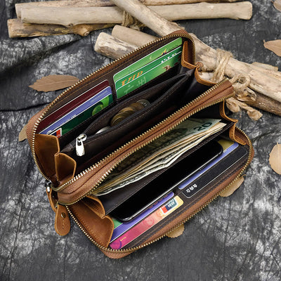 Long Wallet For Men Genuine Leather Retro Casual Clutch