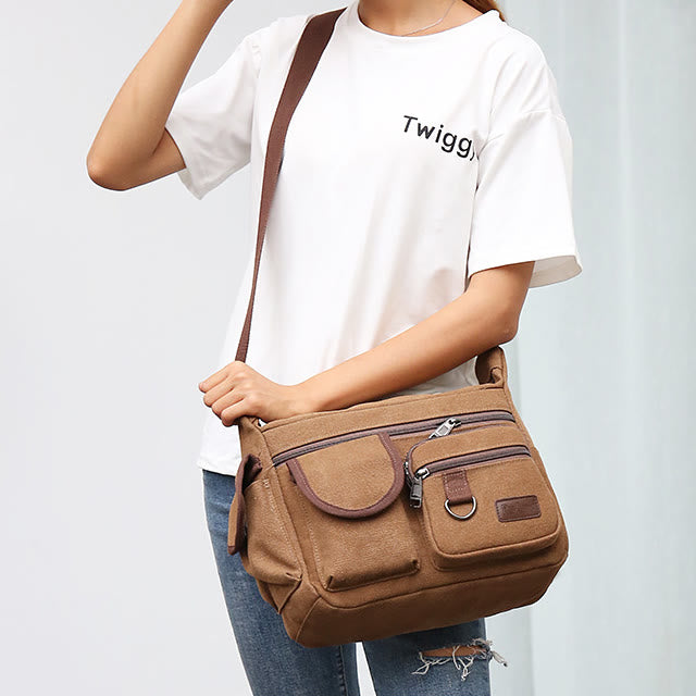 <Shipped within 24 hours> Canvas Multi-Pocket Crossbody Bag