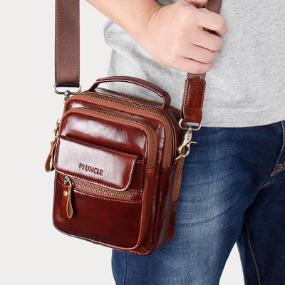 Messenger Bag For Men Business Small Portable Leather Crossbody Bag