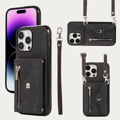 iPhone 16/15/14/13 Casual Zipper Cellphone Protective Case with Card Slot