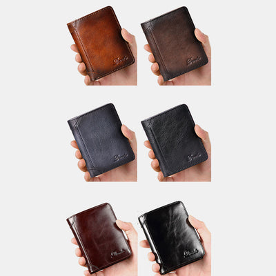 RFID Genuine Leather Vintage Trifold / Bifold Card Holder Wallet