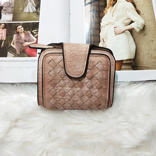 Woven Leather Wallet Classic Zipper Card Bag For Women