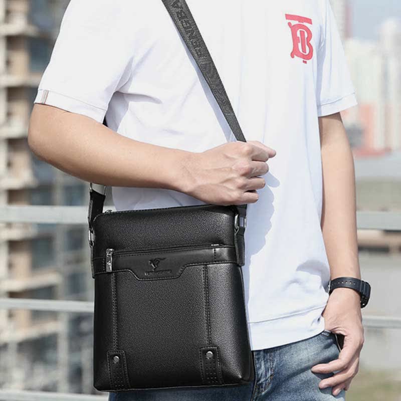 Small Leather Messenger Bag for Men Casual Business Handbag Crossbody Purse