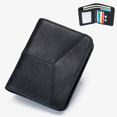 Mens RFID Bifold Trifold Wallet Plain Color Leather Multifunctional Purse