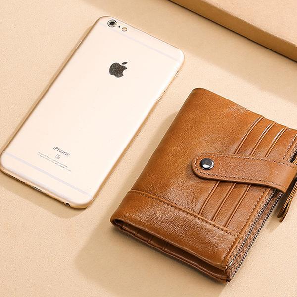 Casual Genuine Leather Double Zipper Wallet