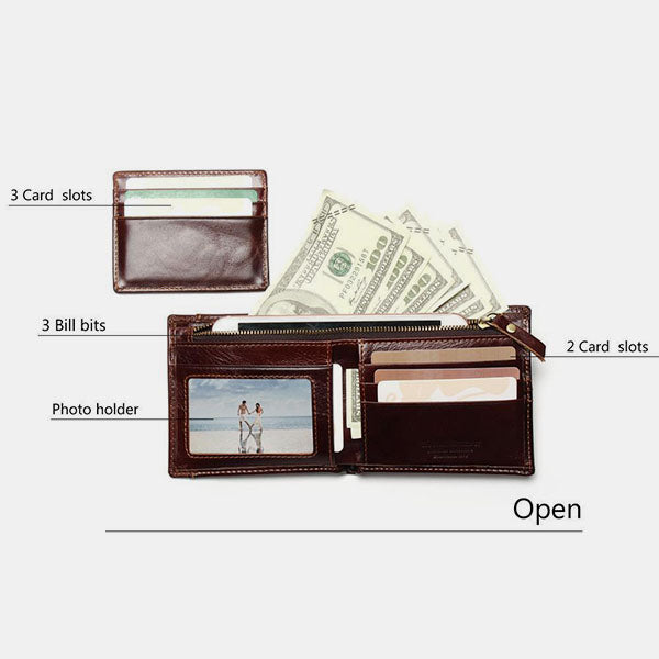 Real Leather RFID Wallet With Removable Card Case