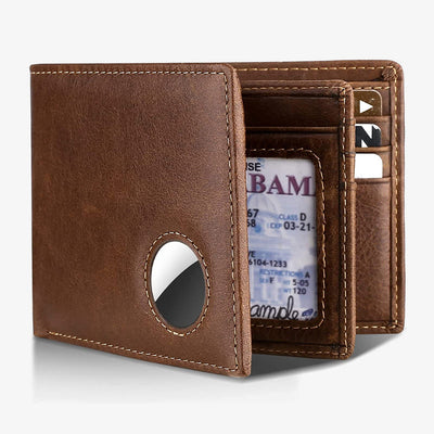 Airtag Real Leather Wallet Cowhide Leather RFID Trifold Wallet