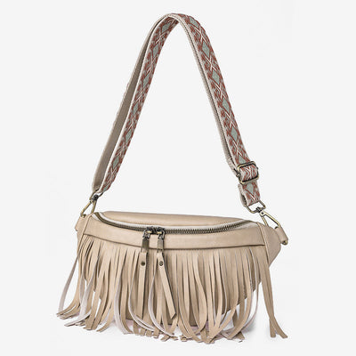 Faux Leather Tassel Waist Bag Chest Bag For Women