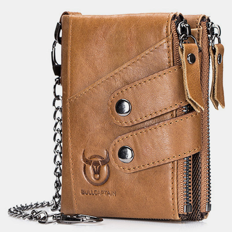 RFID Genuine Leather Retro Zipper Wallet