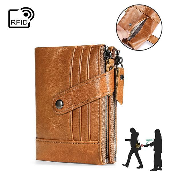 Casual Genuine Leather Double Zipper Wallet