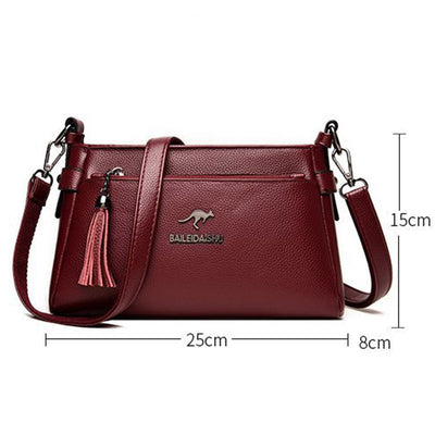 Genuine Leather Crossbody Purse for Women Small Tassel Crossover Shoulder Bag