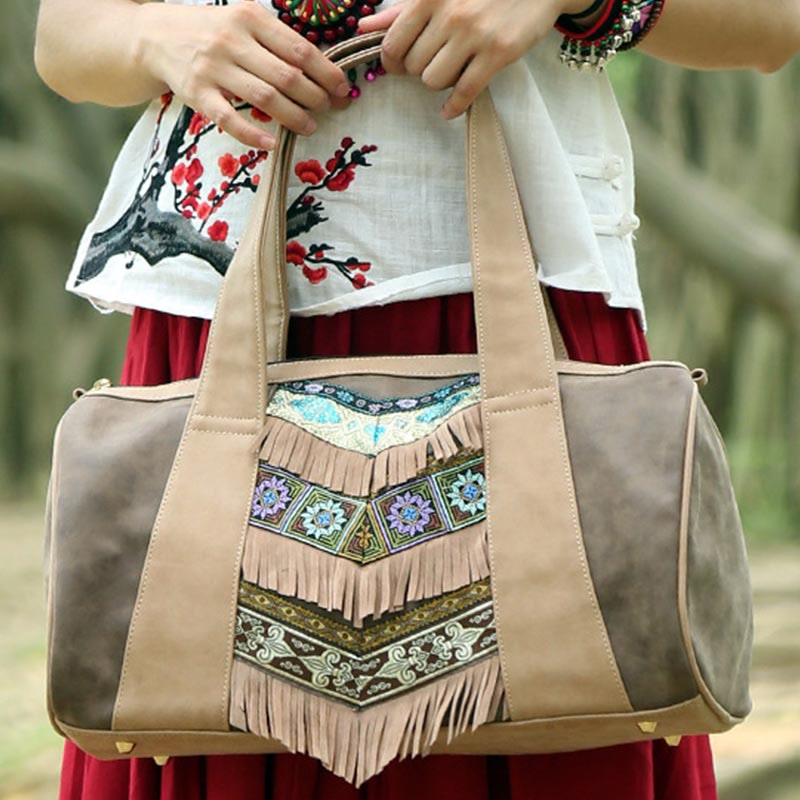 Tote For Women Ethnic Style PU Leather Tassel Daily Handbag