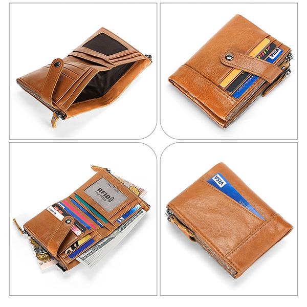 Casual Genuine Leather Double Zipper Wallet