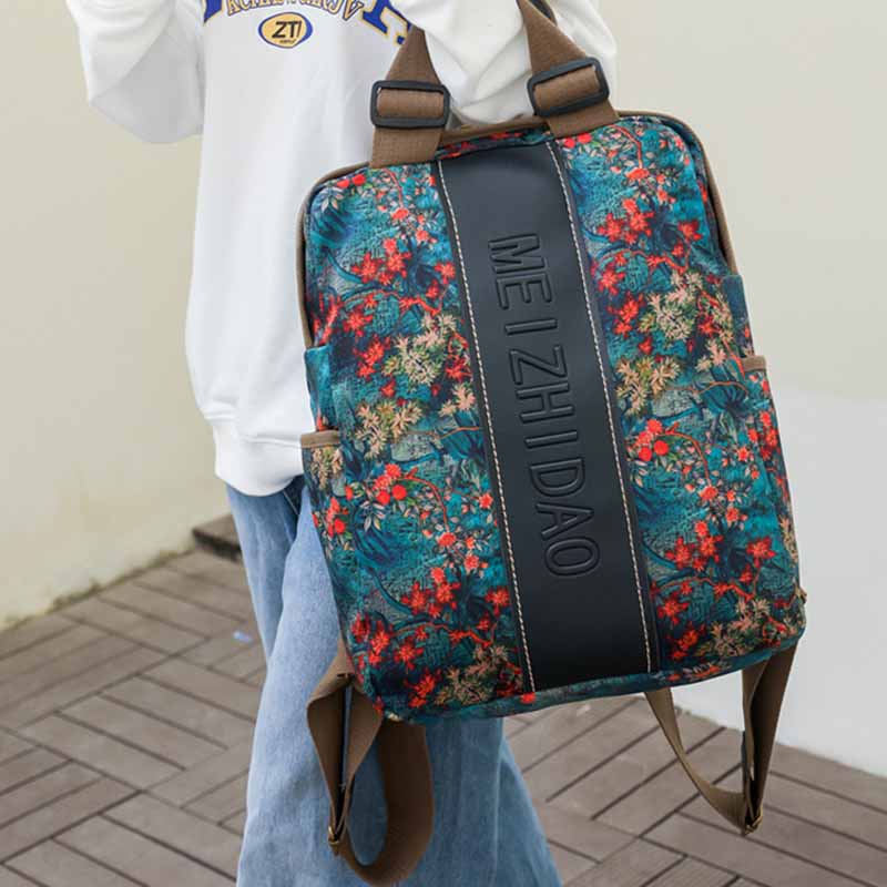 Stylish Printed Backpack Lightweight Durable Nylon Commuting Bag For Women