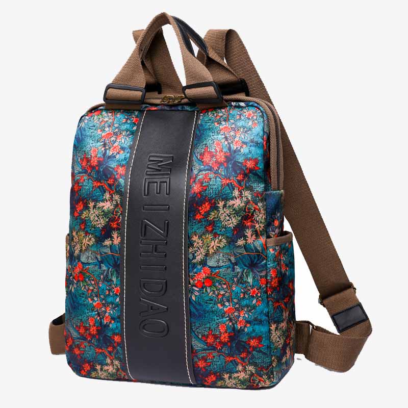 Stylish Printed Backpack Lightweight Durable Nylon Commuting Bag For Women