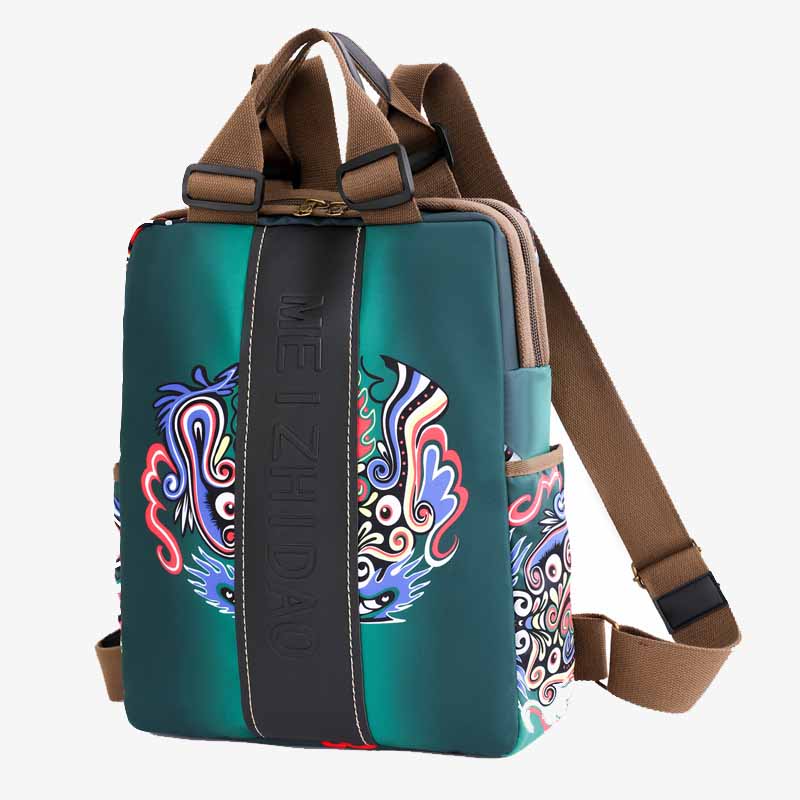 Stylish Printed Backpack Lightweight Durable Nylon Commuting Bag For Women