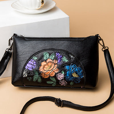 Elegant Crossbody Bag Women Half Round Floral Emblossing Shoulder Bag