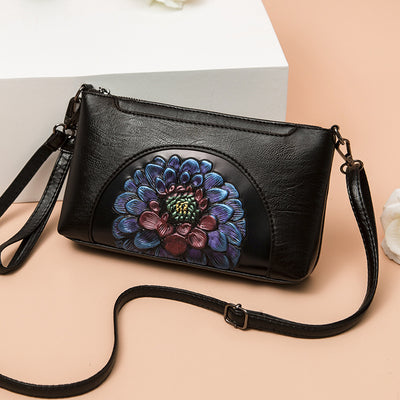 Elegant Crossbody Bag Women Half Round Floral Emblossing Shoulder Bag