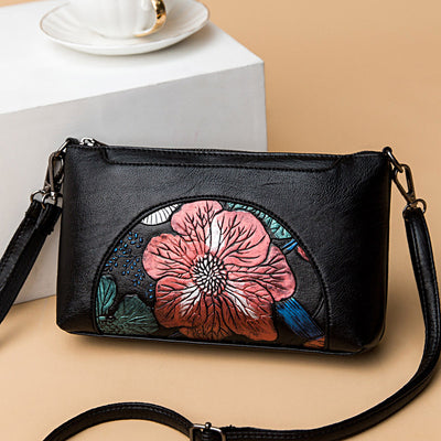 Elegant Crossbody Bag Women Half Round Floral Emblossing Shoulder Bag